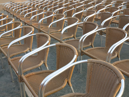 Abstract row of chair seats in open air theaterの写真素材