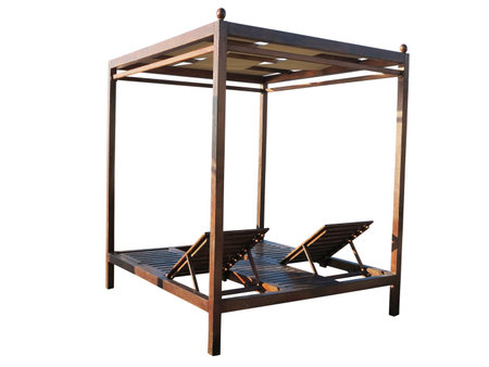 Luxury wooden brown sunbed isolated over white backgroundの写真素材