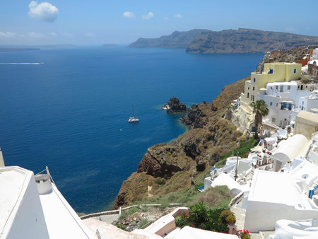 Romantic beautiful cityscape and blue sky of Oia on Santorini island in Greece.の写真素材
