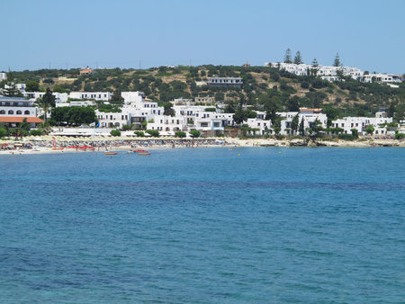 17.06.2015 Crete, Greece, view from sea to small greek city of Hersonissos.のeditorial素材