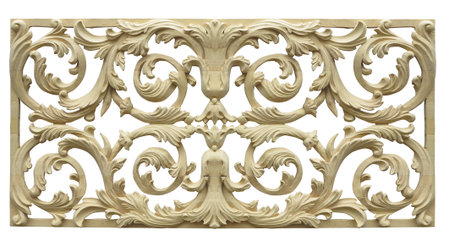 Abstract floral pattern carved on wood isolated over white backgroundの写真素材