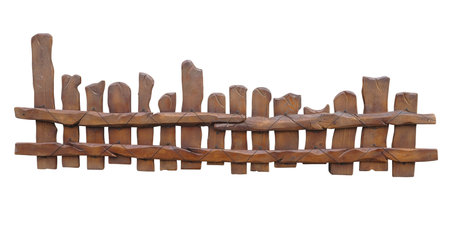 Wooden fence at ranch isolated over white background              の写真素材