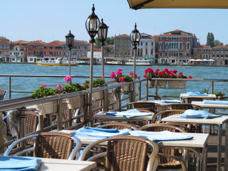 20.06.2017, Venice, Italy: Luxury restaurant with view to Grand Canal .のeditorial素材