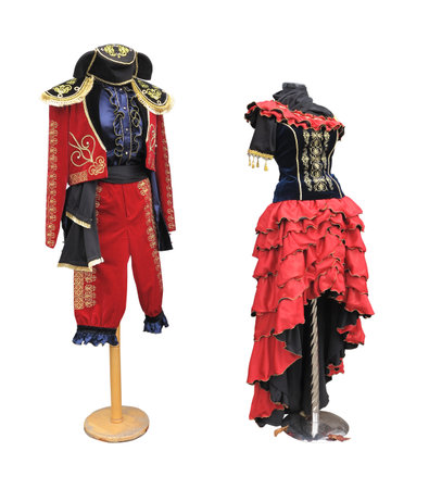 Colorful stylized spanish medieval costume clothes on mannequin isolatedの写真素材