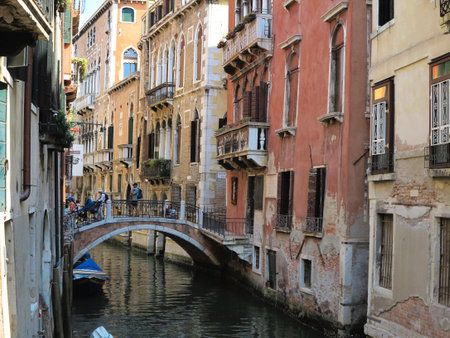 20.06.2017, Venice, Italy: View of old historic buildings and canals.のeditorial素材