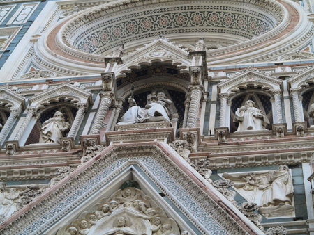Italy, Toscana, Florence.Architectural detail of Cathedral Santa Maria del Fiore.のeditorial素材