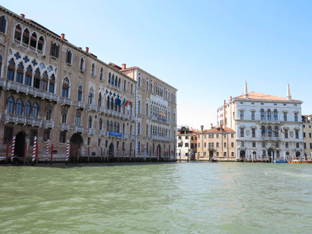 20.06.2017, Venice, Italy: View from gondola to historic buildings and canalsのeditorial素材