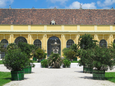 24.05.2018, Vienna, Austria: plants in vases against background of details SchÃ¶nbrunn Palaceのeditorial素材