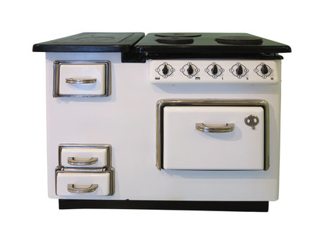 White old vintage retro kitchen stove isolated over white backgroundの写真素材