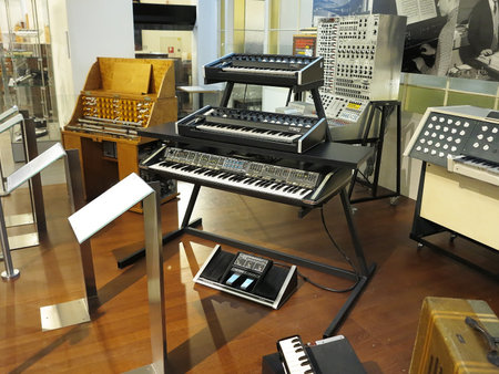 26.05.2018, Wien, Austria: Vintage professional electronic synthesizer board in museum.のeditorial素材