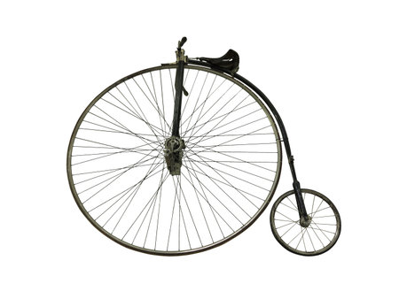 Vintage old retro bicycle isolated over white backgroundの写真素材