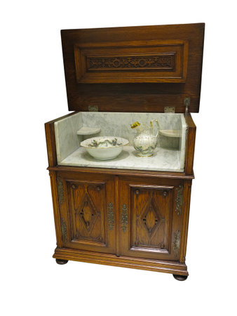 Vintage wash basin luxury sink bathroom furniture isolated over white backgroundの写真素材