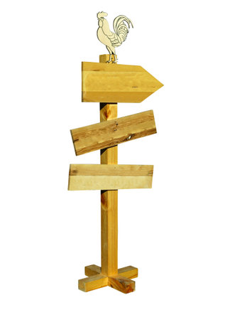 Retro wooden direction board signpost isolated over white background の写真素材