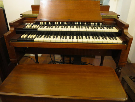 Vintage old retro ancient home brown wooden organの写真素材