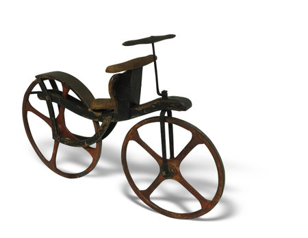 Vintage old retro bicycle isolated over white backgroundの写真素材