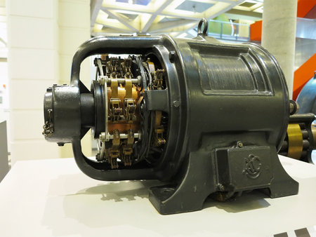 26.05.2018, Wien, Austria: Old vintage industrial equipment powerful electric motor in Vienna technical museumのeditorial素材