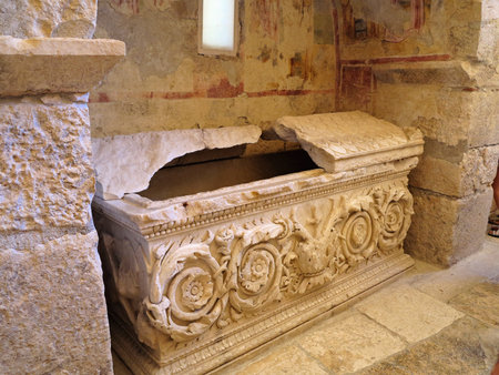Sarcophagus in the church of St. Nicholas in Demre Turkey .の写真素材