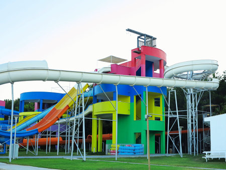 Metal structures for water slides in the modern water parkの写真素材