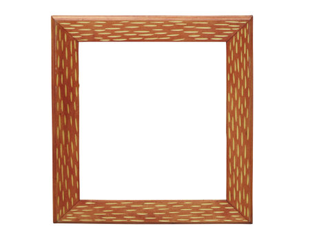 Old wooden frame for paintings or photographs isolated over white backgroundの写真素材