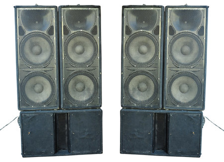 Old powerful stage concerto audio speakers isolated over white backgroundの写真素材