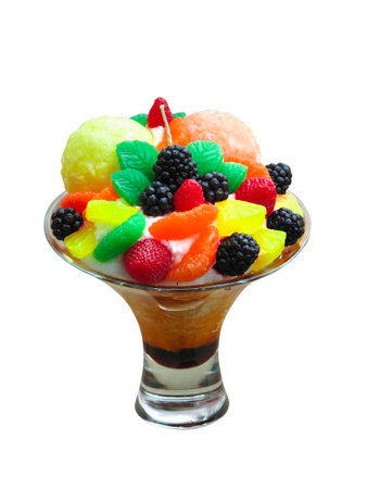 Set of ice cream scoops of different colors and flavours with fruits decoration icecream variation isolated over white backgroundの写真素材