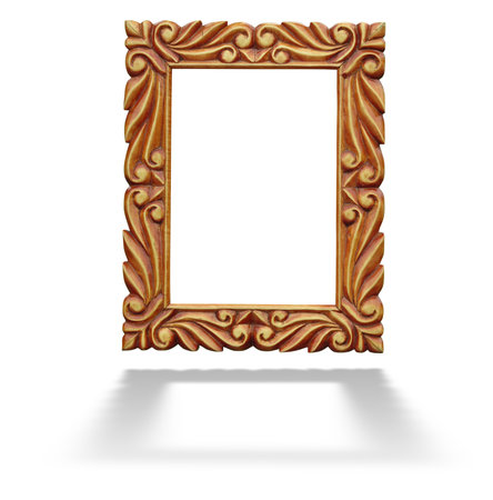 Old wooden frame for paintings or photographs isolated over white backgroundの写真素材
