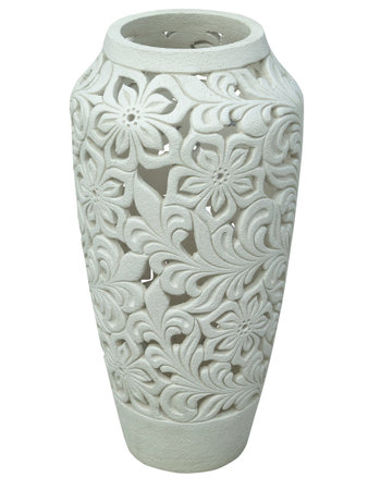 Stylish vase with floral pattern decoration isolated over white backgroundの写真素材