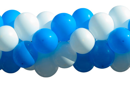 bunch of Blue and white party balloons isolated over white backgroundの写真素材