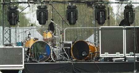 Structures of stage spot lights equipment, loudspeaker and musical instrumentsの写真素材