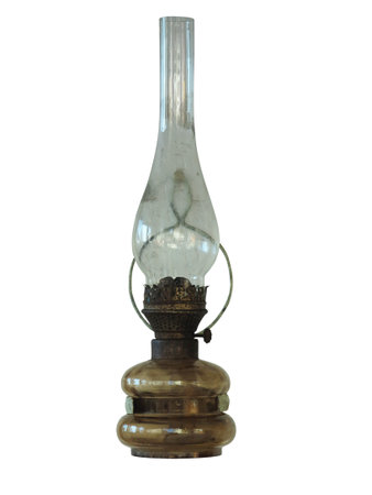 Vintage rusty lantern kerosene old oil lamp isolated over white backgroundの写真素材
