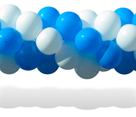 bunch of Blue and white party balloons isolated over white backgroundの写真素材