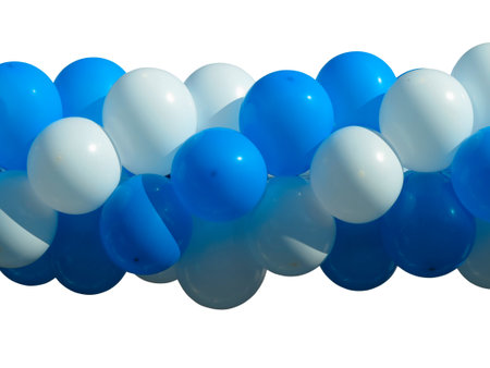 bunch of Blue and white party balloons isolated over white backgroundの写真素材
