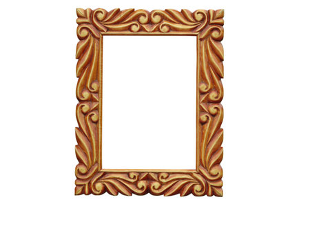 Old wooden frame for paintings or photographs isolated over white backgroundの写真素材