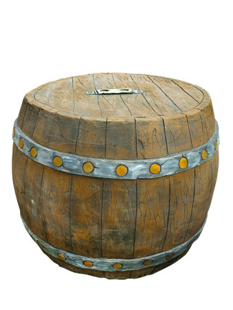 Brown barrel stulized as bar table isolated over white backgroundの写真素材