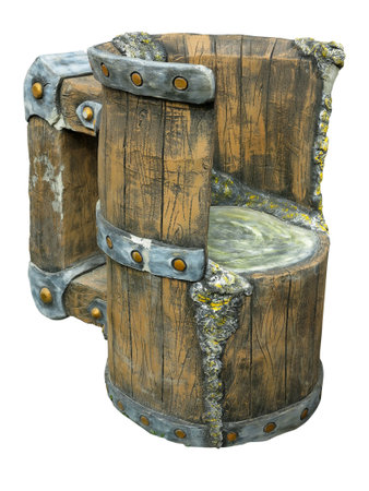 Vintage bar armchair stylized as beer mug isolated over white backgroundの写真素材