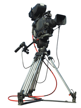 TV Professional studio digital video camera on tripod isolated over white backgroundの写真素材