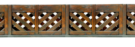 Wooden old fence at ranch isolated over white backgroundの写真素材