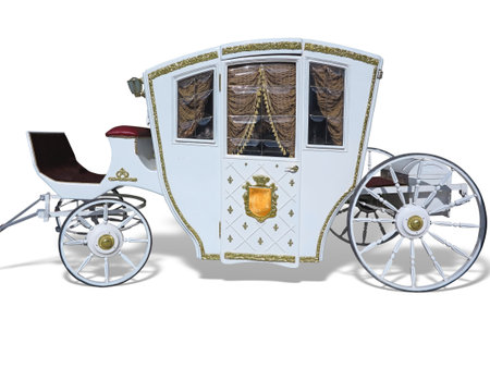 Vintage royal luxury wedding carriage with shadow isolated over white backgroundの写真素材