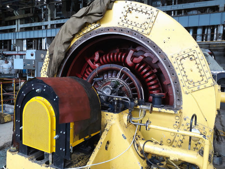 Electric power generator and steam turbine during repair process at power plantの写真素材