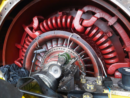 Electric power generator and steam turbine during repair process at power plantの写真素材
