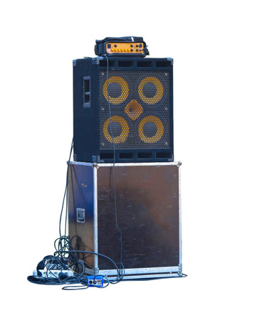 Old powerful large industrial audio speakers isolated on white background