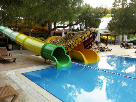 Coorful water slides in the modern resort with aquaparkの写真素材