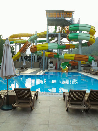 Coorful water slides in the modern resort with aquaparkの写真素材