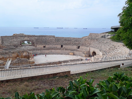 TARRAGONA, SPAIN - 06.07.2022: View of the ruins of ancient roman amphitheaterのeditorial素材