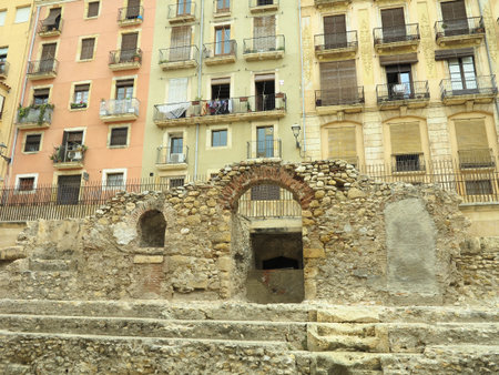 TARRAGONA, SPAIN - 06.07.2022: Tarragona Spain streetview of medieval houses close to Roman Empre ruinsのeditorial素材