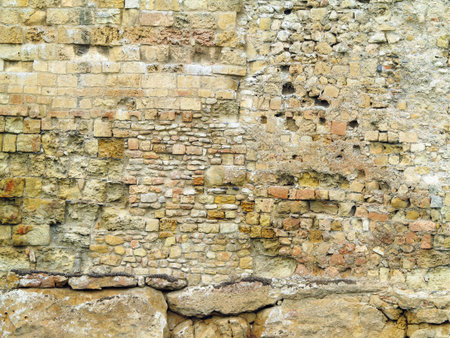 Castle wall made of old stones textures for design and photo backgroundのeditorial素材