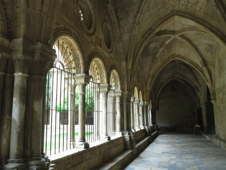 Architectural details of Medieval catholic cathedral Saint Mary in Tarragona, Catalonia, Spain.のeditorial素材