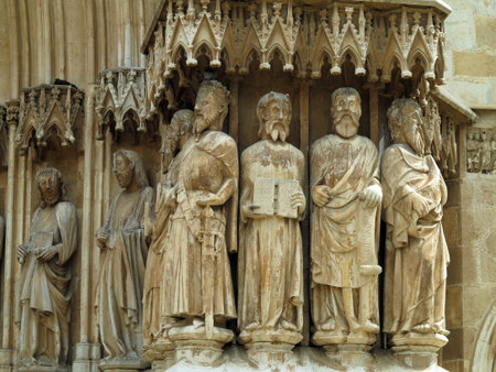 Architectural details of Medieval catholic cathedral Saint Mary in Tarragona, Catalonia, Spain.の写真素材