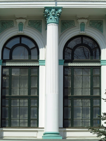 Architecture details columns and windows of ancient renaissance style classical buildingの写真素材
