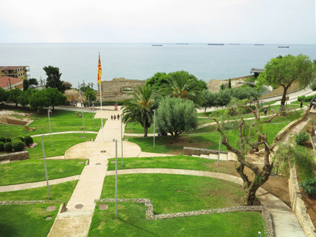 TARRAGONA, SPAIN - 06.07.2022: View of the ruins of ancient roman amphitheaterのeditorial素材